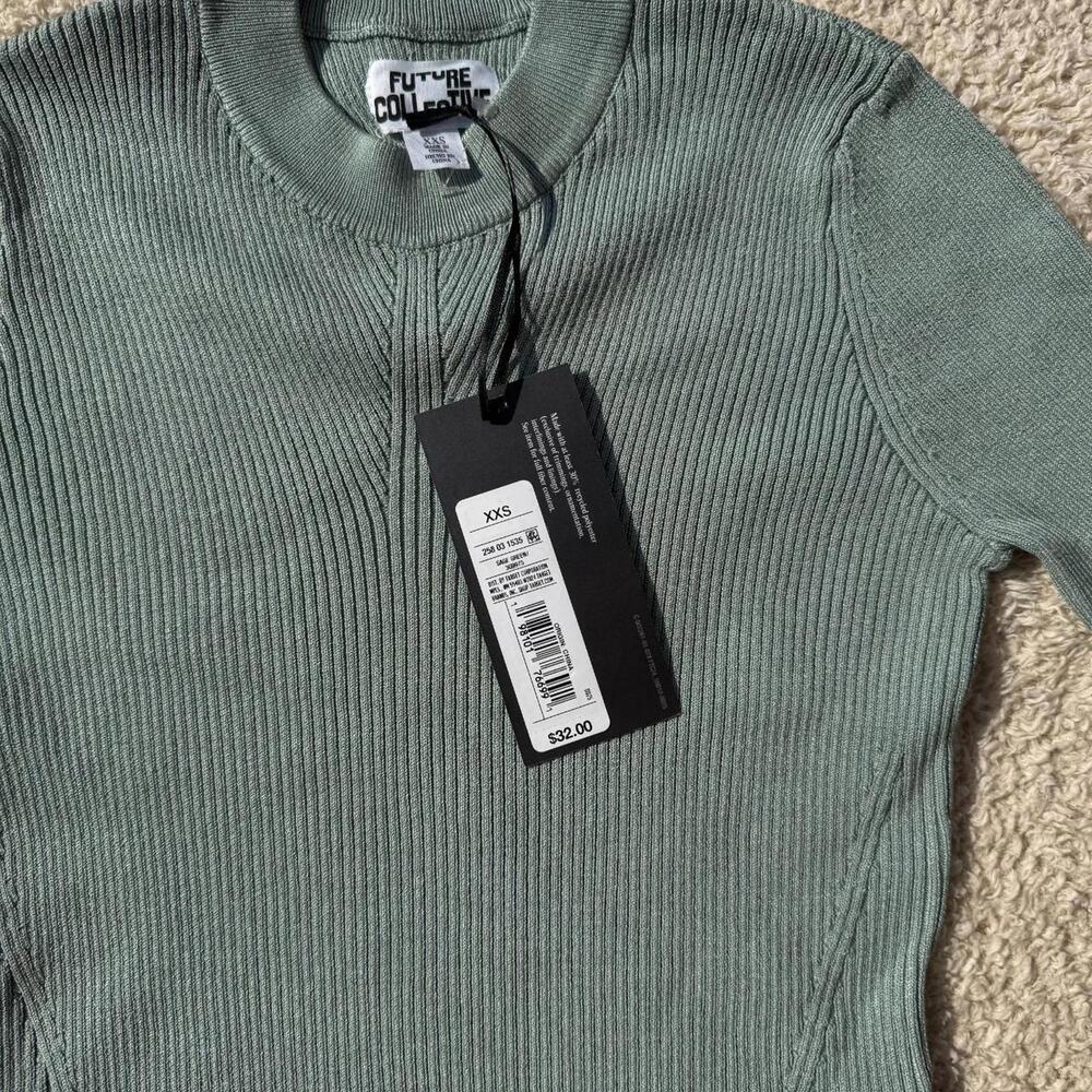 Ribbed Bell Sleeve Sweater Top Muted Sage Future Collective XXS NWT - Picture 4 of 4